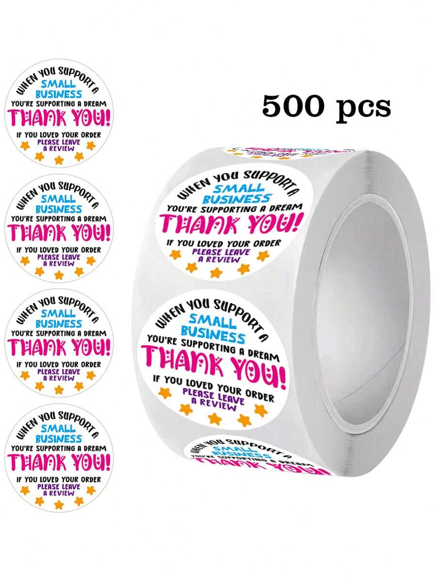 500pcs/Roll Thank You English Adhesive Stickers, Colorful Round Thankyou Labels Recommended For Baking, Beverage, Small Business, Gifts, Cards, DIY Packaging