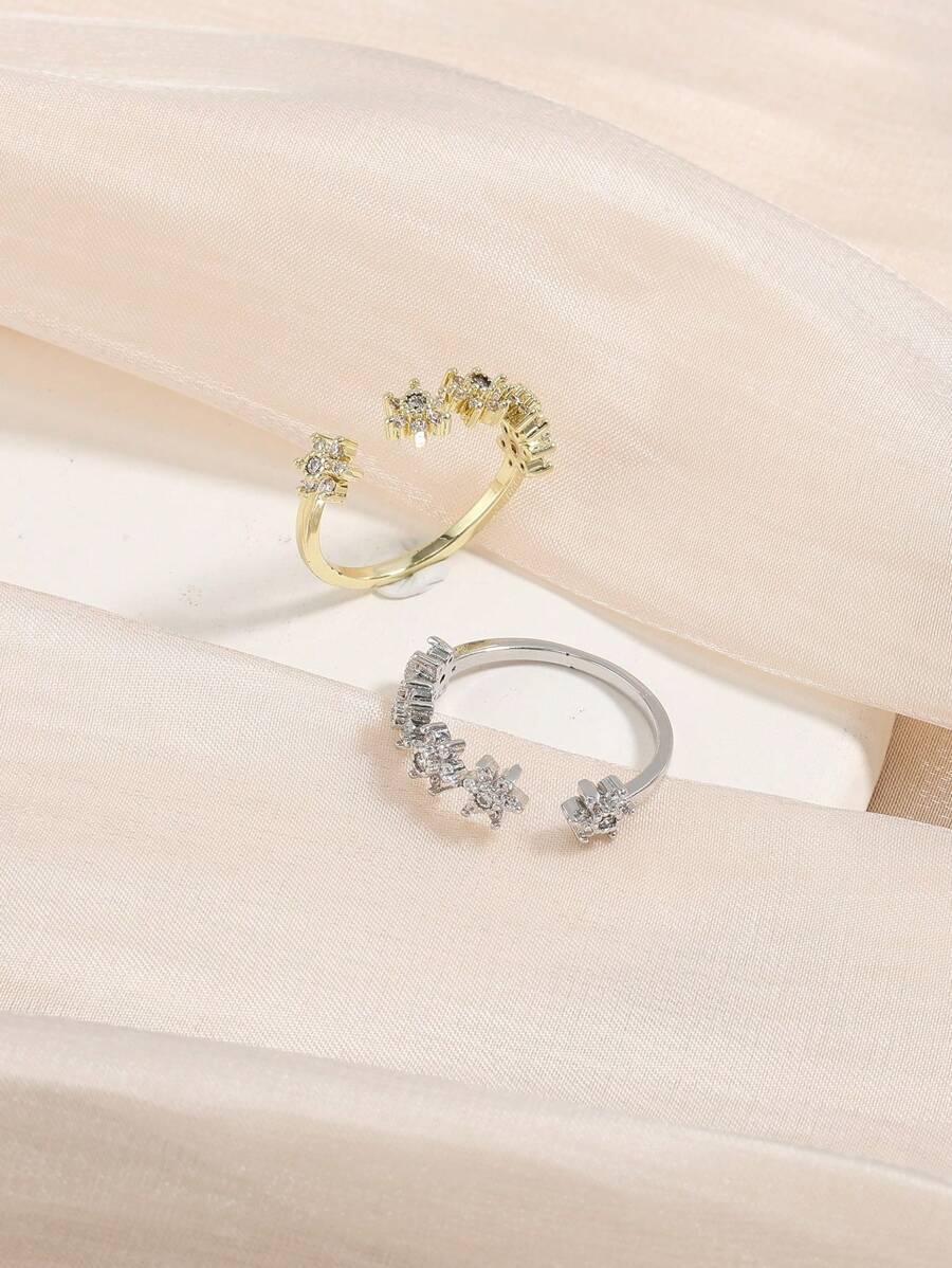 1pc Fashionable Rhinestone Flower Decorated Ring, Suitable For Daily Wear By Women
