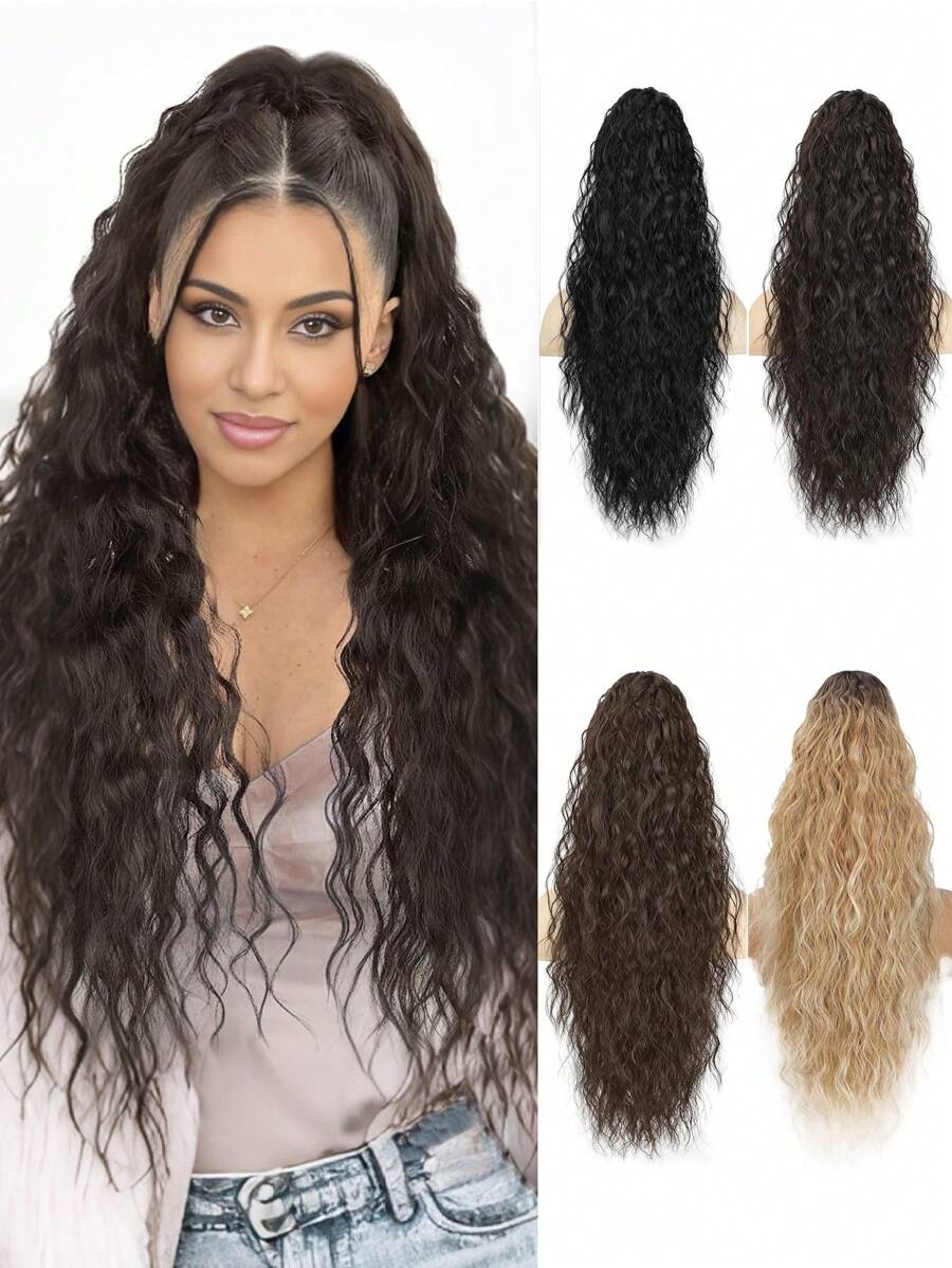 Extension de queue de cheval, extension de queue de cheval de 26 pouces à pince pour femmes, cheveux longs synthétiques bouclés et ondulés, extension de cheveux à clipser pour utilisation quotidienne et fête