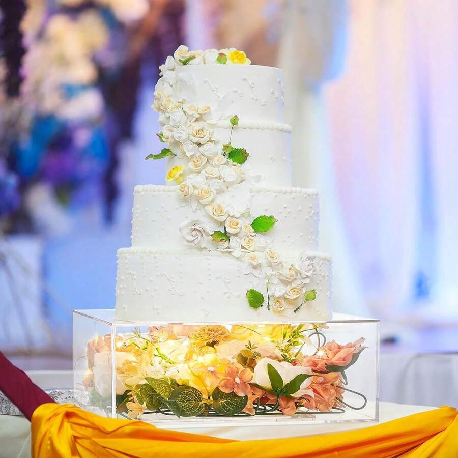 1pc Acrylic Square Cake Stand, Multi-Tier Transparent Cake Display Riser, Stackable Tiered Cake Separator Suitable For Wedding, Birthday Party, Kitchen, Dining Table, Dessert Box