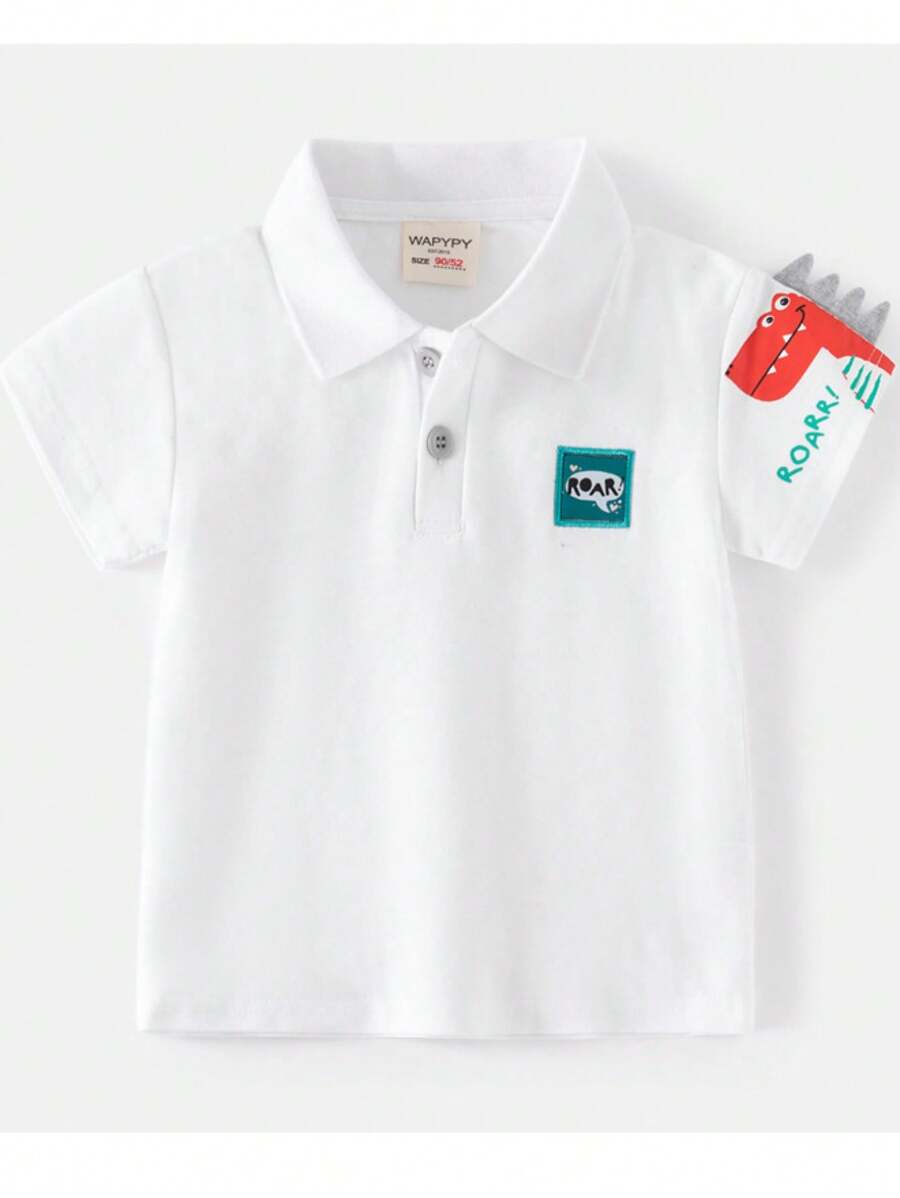 Jonge jongens cartoon kraag poloshirt, kinderen dinosaurus print korte mouw t-shirt top, zomer