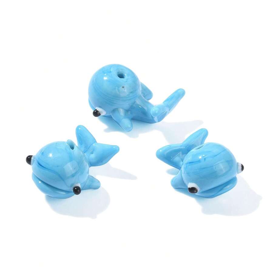 5 Pcs Handmade Lampwork Glass Loose Craft Beads Spacer Cartoon Ocean Blue Fish Whale Beads For Necklaces Jewelry Making