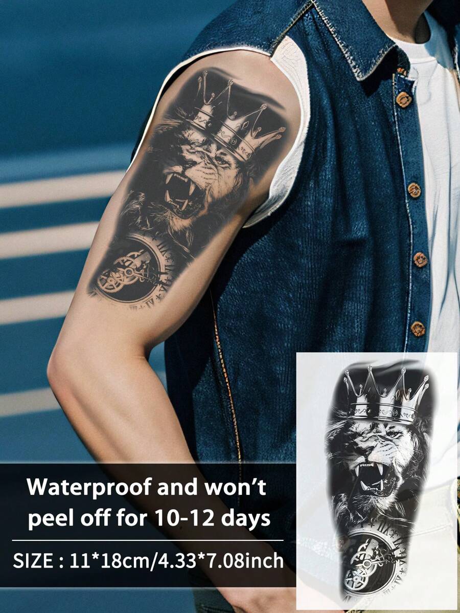 1Pc Tijdelijke Tatoeages Semi Permanente Tattoo Europese Stijl Waterdicht Zweetbestendig Blijft 1-2 Weken Realistisch Kruidensap Anti-Wrijving Niet-Reflecterend Nep Zwarte Nep Tatoeages Voor Vrouwen En Mannen Tatoeage Stickers Voor Arm, Borst, Been, Buik, Taille, Vinger, Nek Modernistische Lichaamskunst