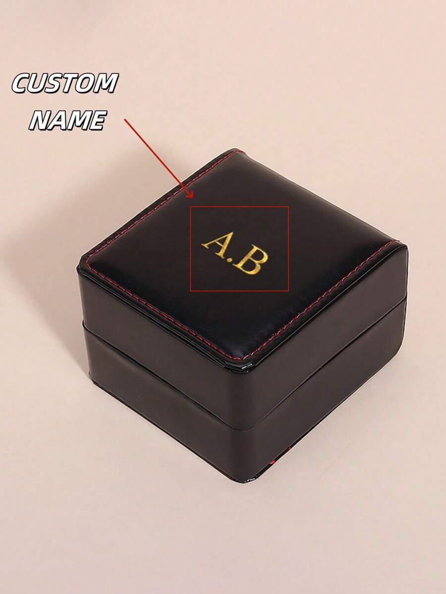 Personalisierter, Buchstabe/Name Kunstleder quadratischer Uhrenkasten, Uhrenaufbewahrung für Herren für Reisen und Outdoor, tragbarer Schmuckarmband Kasten als Geschenk