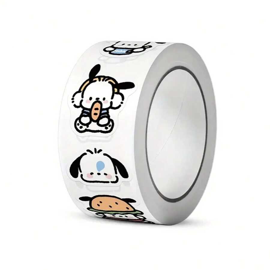 1 pièce Rouleau d'autocollants Sanrio Pochacco - Autocollants décoratifs mignons de personnages de dessin animé, convient pour les journaux, les bureaux, les fans d'anime et l'artisanat, sur fond blanc avec des motifs alimentaires ludiques et de personnages, décoration de chambre d'anime, décoration de maison, décoration murale, décoration de salle de bain, décoration de chambre, décoration de pièce, décoration de salon, décoration de maison, art mural de salon, papier peint, autocollants personnalisés