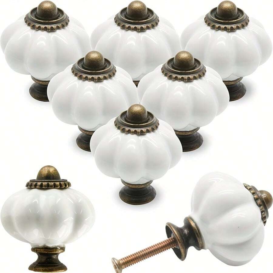 4 piezas Tiradores de gabinete con forma de calabaza blanca, de aleación de zinc para cajones, armarios y puertas, para muebles de estilo americano, cómoda, armario