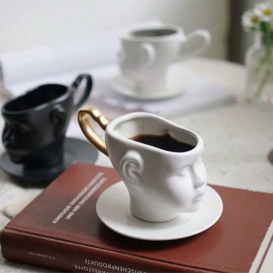 1 Pieza Taza de cerámica con forma de cara, taza de café de cerámica exquisita con asa mate, también se puede usar para plantar macetas, decoración, perfecta para el hogar, la oficina, regalos de cumpleaños/conmemoración
