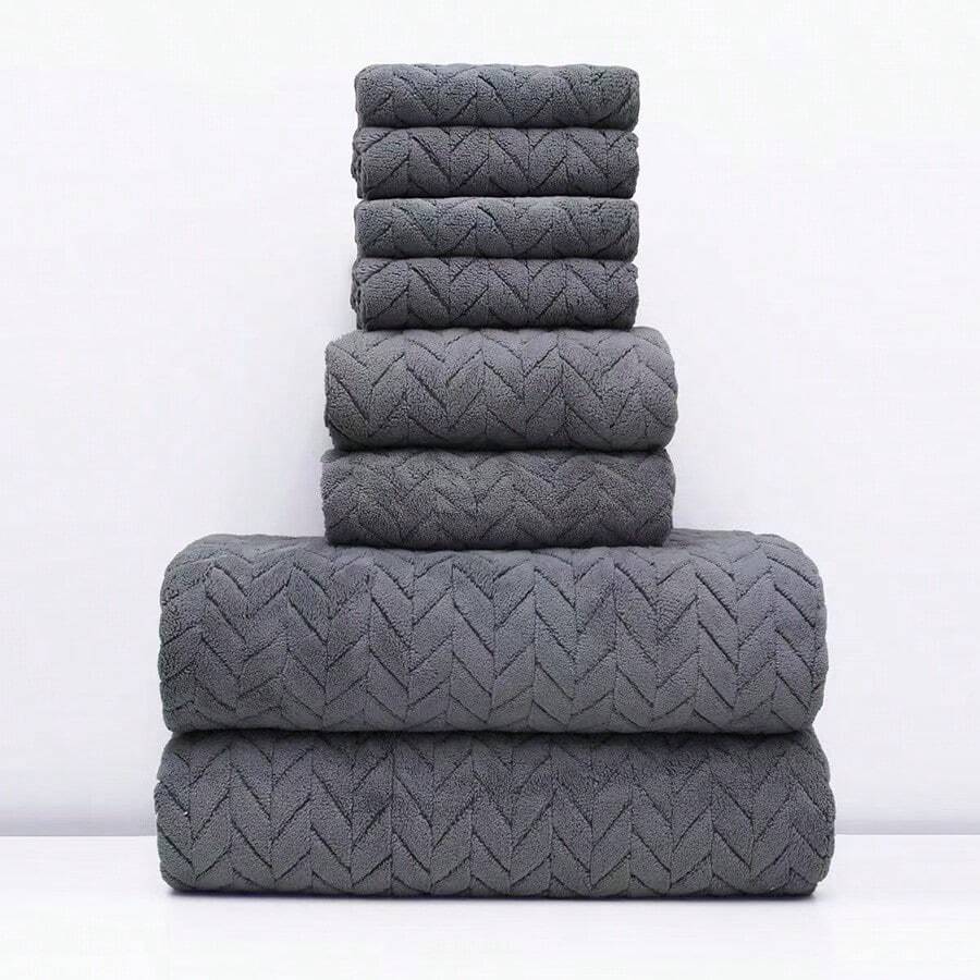 8pcs Wheat Coral Fleece Towel Set, Includes 2 Bath Towels, 2 Face Towels And 4 Hand Towels, Soft Skin-Friendly Quick Dry Absorbent Bathroom & Kitchen Towel Set Back To SchoolFor Beauty Salon Home Bathroom