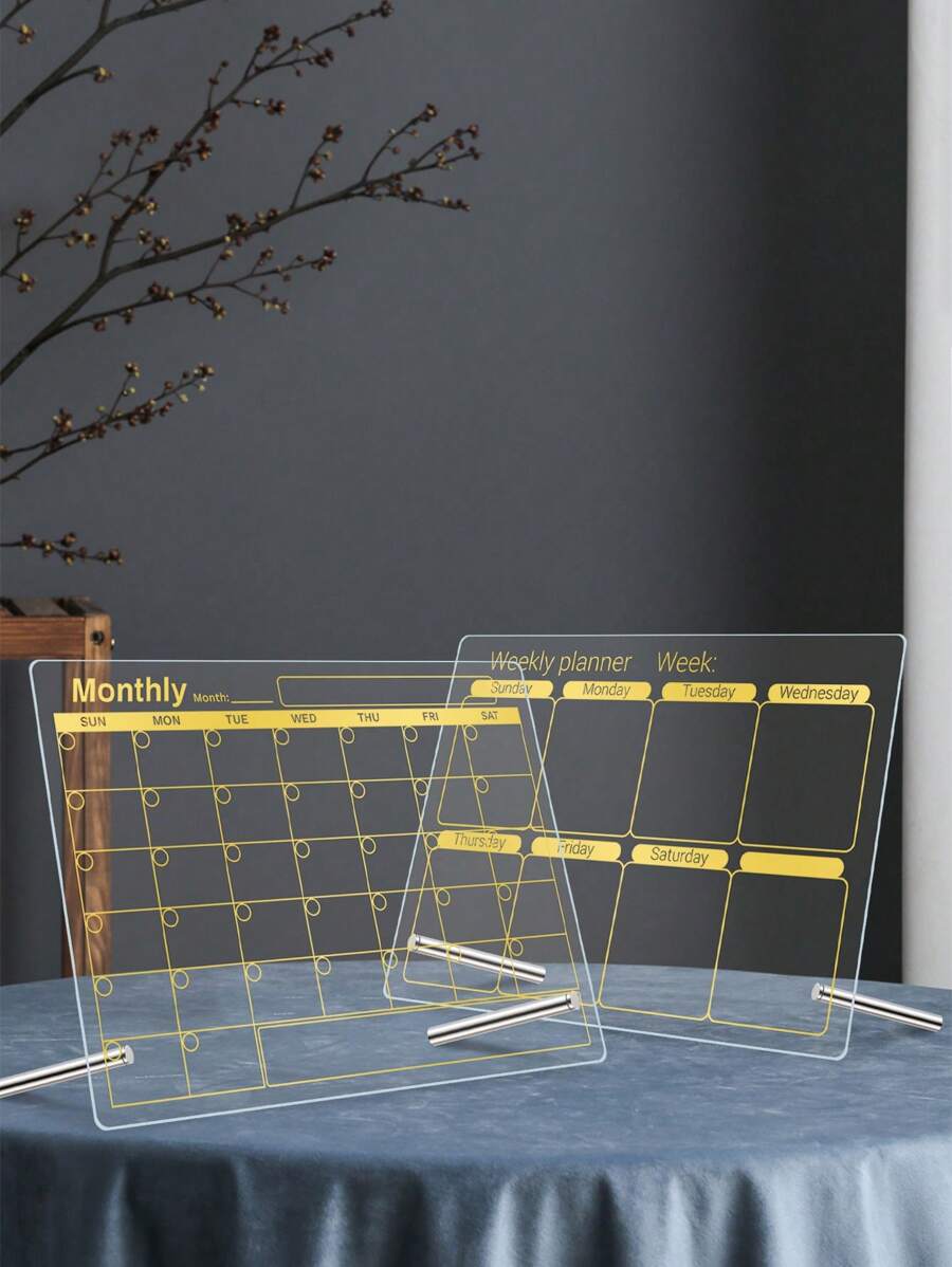 1 pièce Tableau mémo effaçable de bureau, planificateur hebdomadaire/mensuel en acrylique doré, tableau d'écriture de rappel de bureau, décoration de bureau, tableau mémo en acrylique transparent de 2 mm