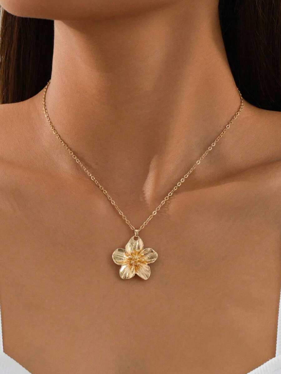 1 pieza Collar de metal con volantes y flores, collar elegante vintage con flores, joyería de moda de declaración