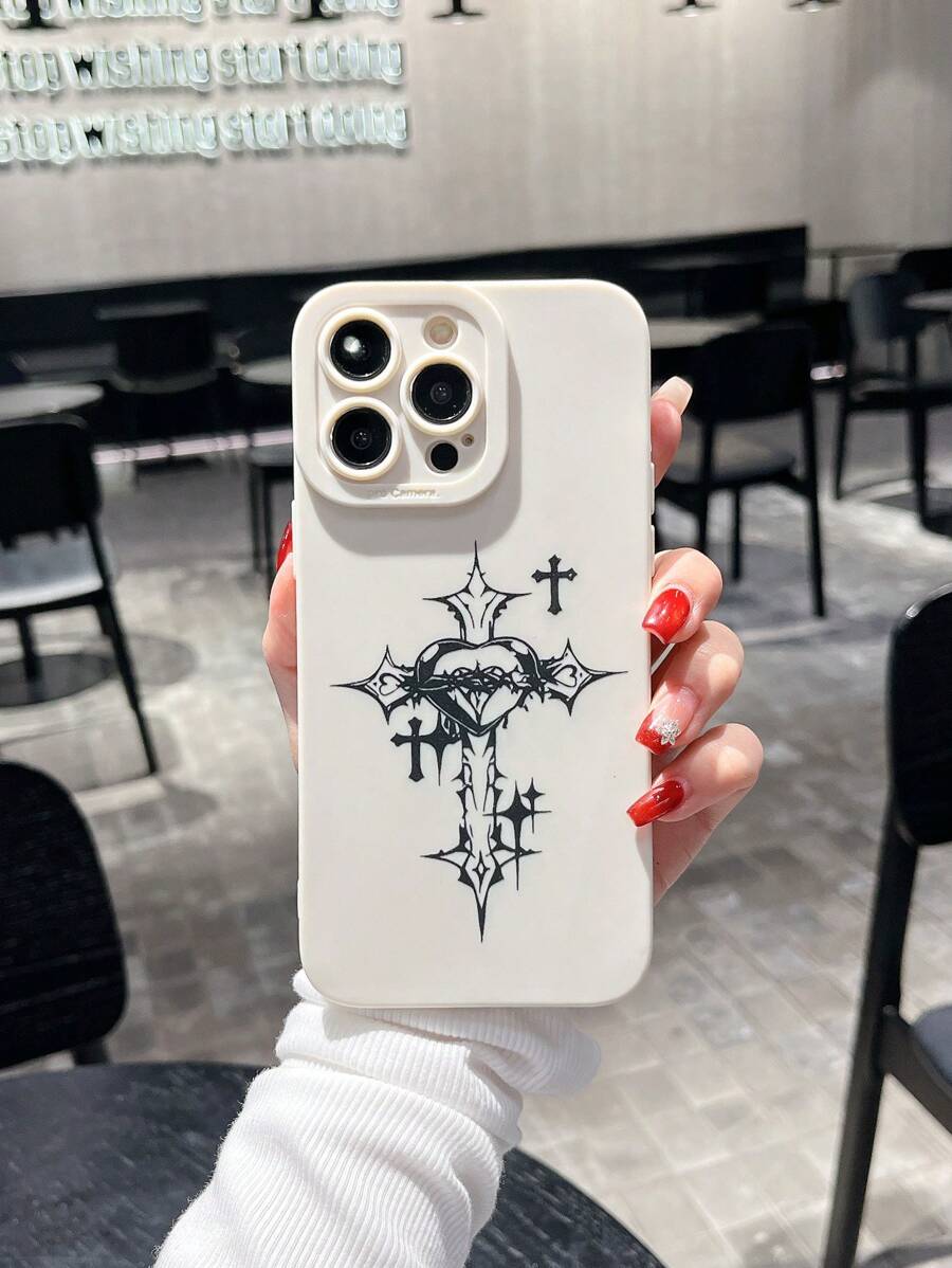 Goth Love Cross Shock Absorbing Soft Phone Case, Compatible With IPhone 16, 15, 14, 13, 12, 11 Pro Max, XR, XS Max, Plus, Protective Cover, Gift For Men & Women
