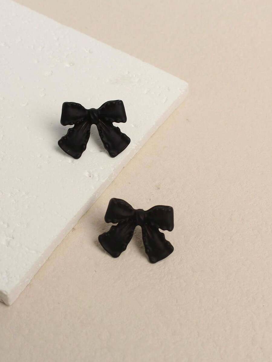 1 Pair Fashionable Black Bow Design Stud Earrings, Personalized Earrings For Women