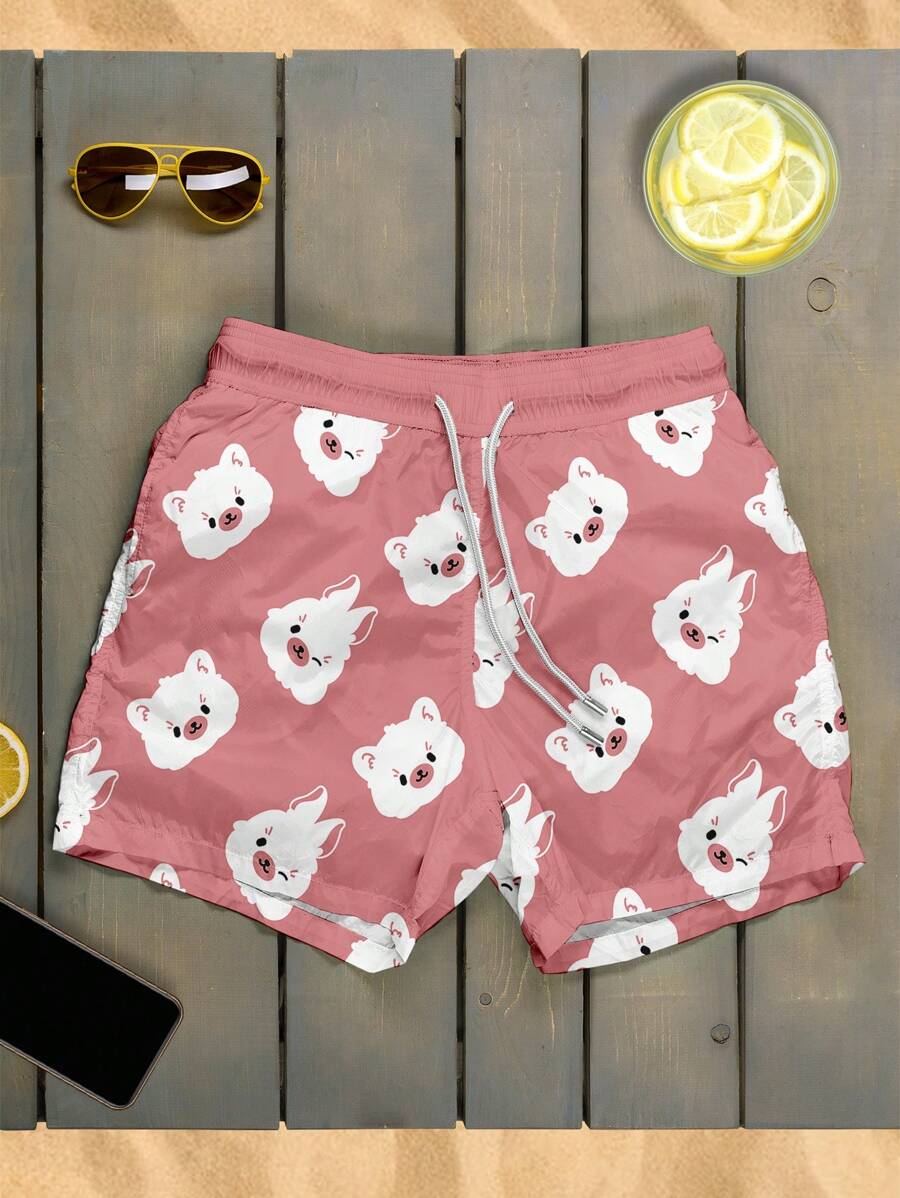 FLUXOGEEK Short Bermuda Praia Verão Carnaval Masculino Lhama Rosa Alpaca SHORT 134