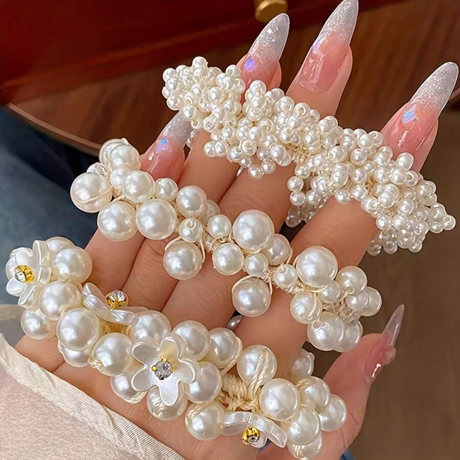 3pcs Set Fashion Crystal & Faux Pearl Floral Headband - Suitable For Daily Wear Or Vacation, Fall Decor, Fashion Accessory, Pop Culture Theme, All Seasons
