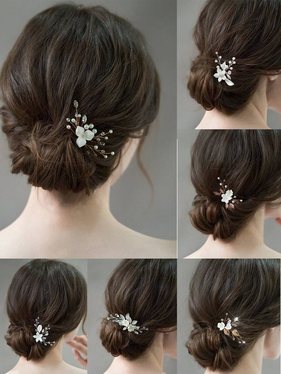 1pc Handmade Clay Flower Crystal Simple & Cute Hair Clip, Suitable For Spring, Wedding, Daily And Other Occasions