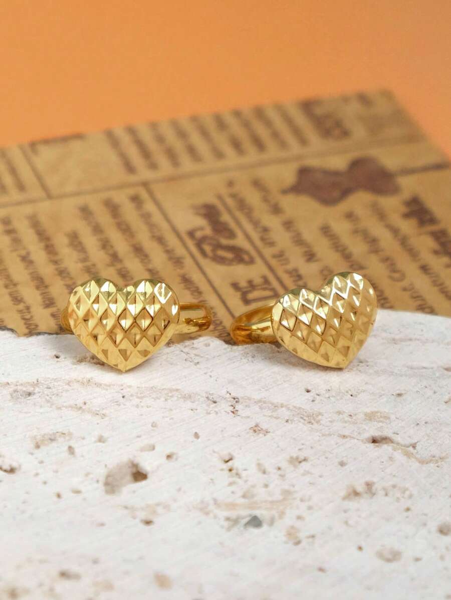 1 pièce Bague minimaliste ajustable en forme de cœur pour femmes, Petite bague en acier inoxydable texturée et mignonne, Polyvalente pour un port quotidien et un cadeau de festival