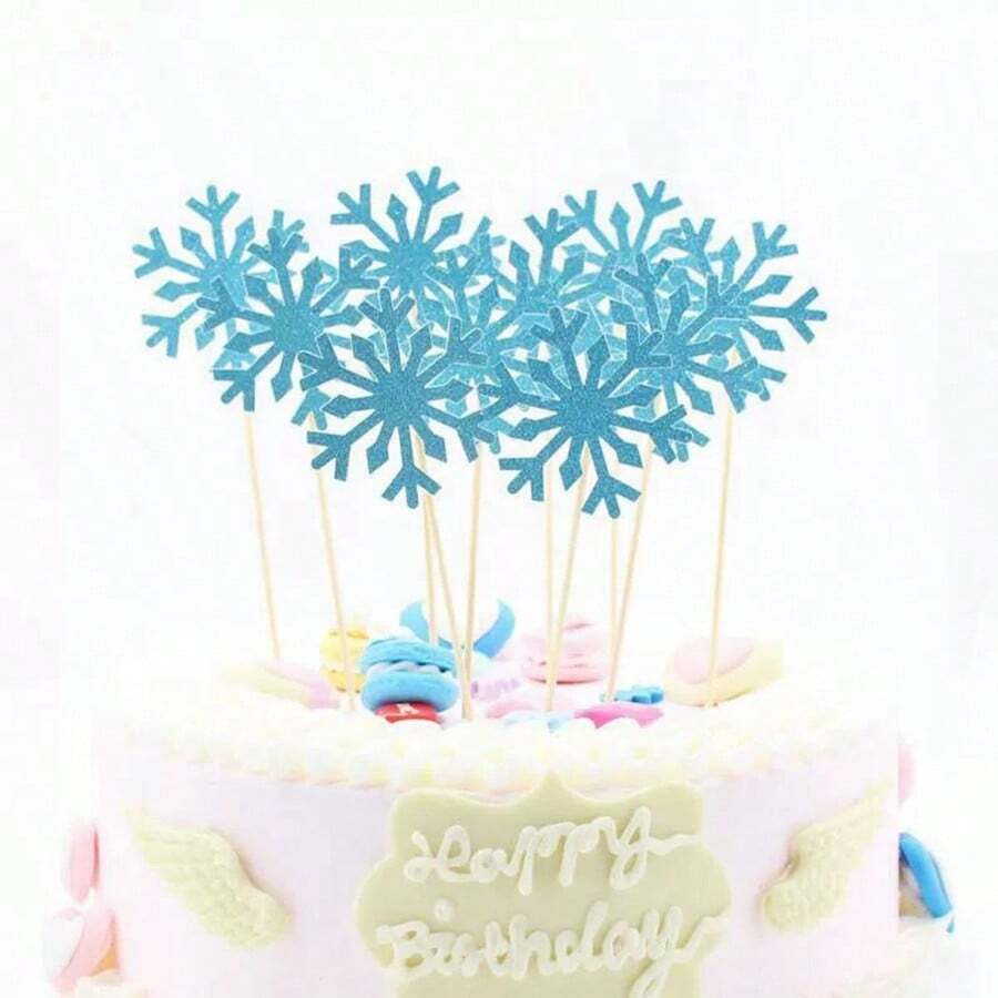 10pcs Snowflake Cake Toppers, Cake Decorations Accessories For Birthday Cake, Christmas, New Year Celebrations - Silver Star Snowflake Cake Picks