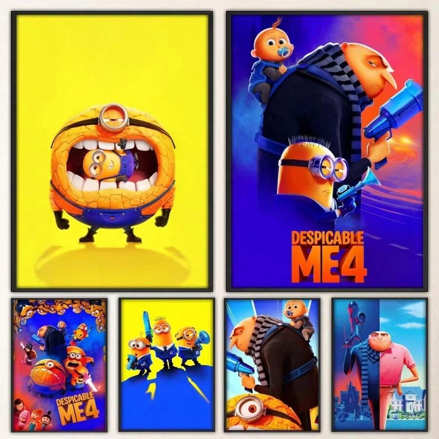 1pc Wall Arts Posters Anime Vintage D - Despicable Daddy 4 Posters Fancy Living Room Bar Wall Painting Retro Decorative Painting In The Middle, Suitable For Living Room, Dining Room Or Bathroom, Room Decoration, High Quality Without Frame, Indoor/Outdoor Canvas Art, Frameless