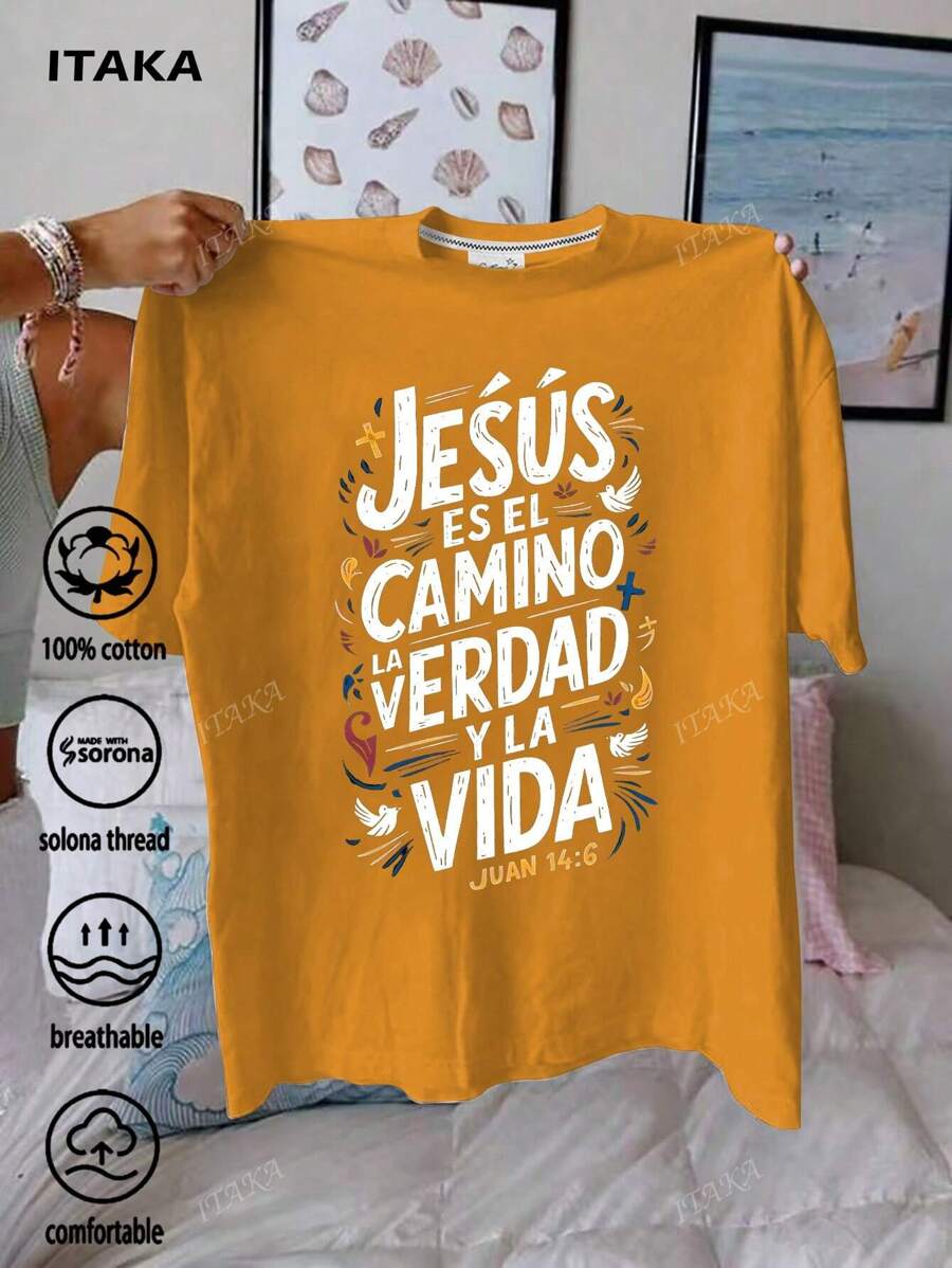 Christianisme catholique, Dieu, slogan imprimé Jésus, 100 % coton, hauts à manches courtes pour femmes printemps et été, vêtements polyvalents décontractés amples, sports de plein air, t-shirts de Pâques, fêtes