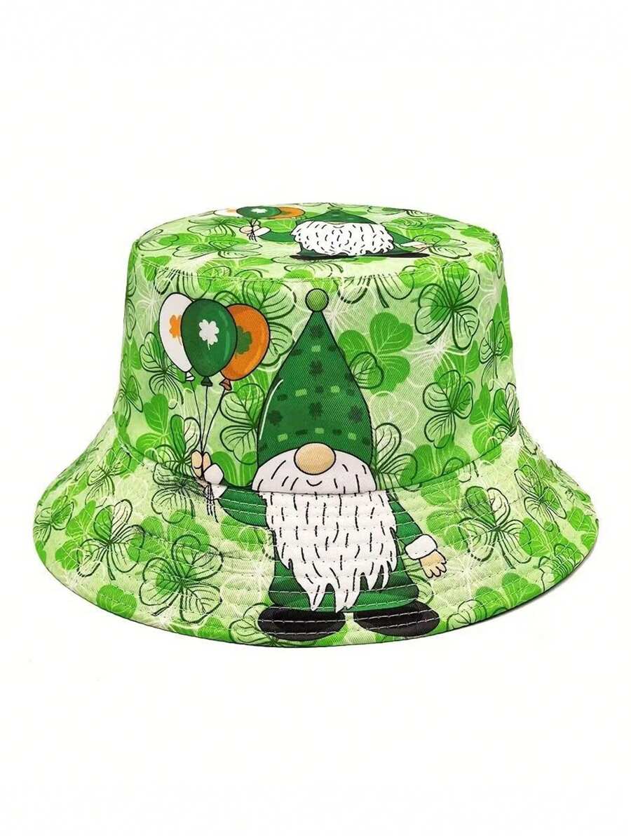1pc Unisex Printed Bucket Hat, Reversible Irish Festival Pattern Design, Spring/Summer