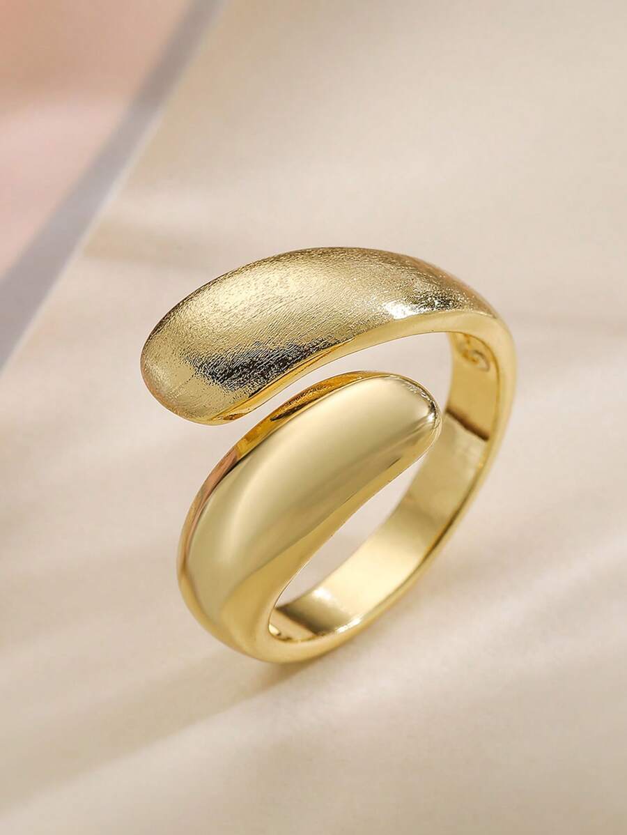 1pc Minimalist Luxurious 18K Gold Plated Matte Finish Geometric Open Ring, Suitable For Daily Wear