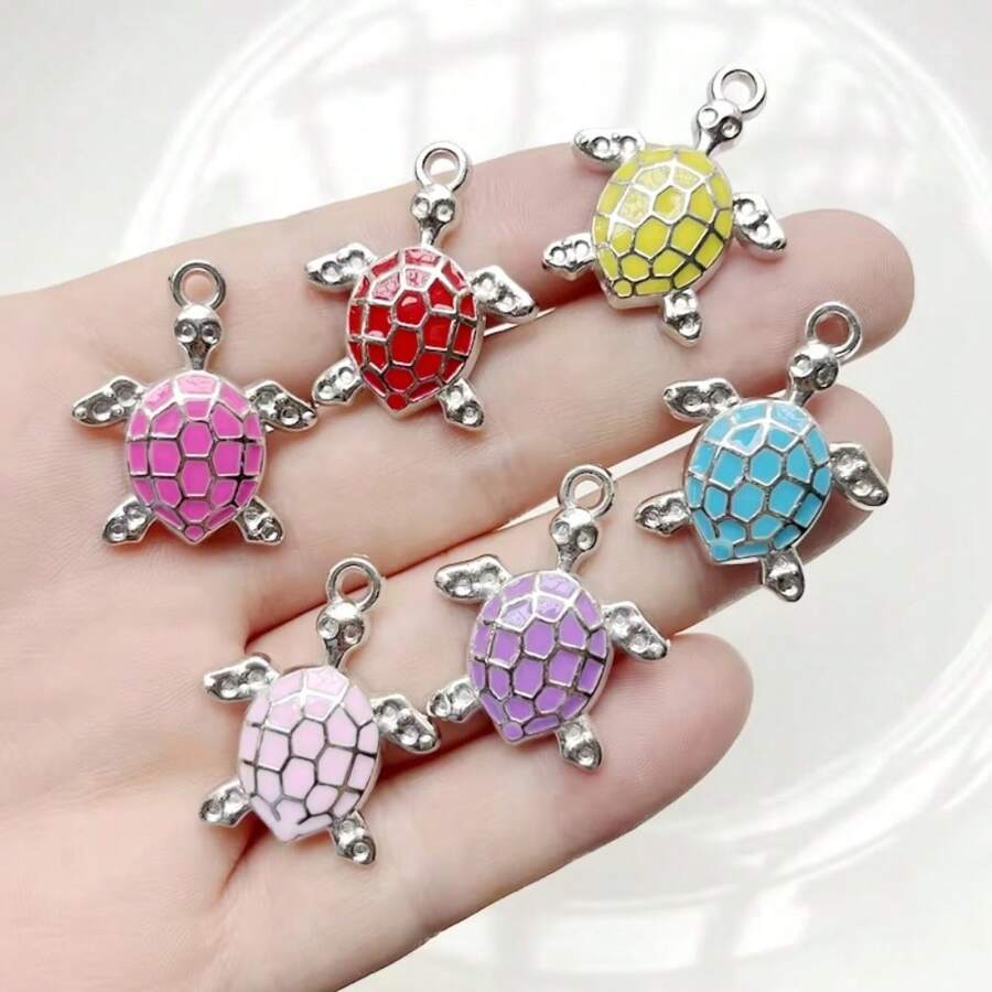 10 piezas Colgantes de tortuga de 28x24mm de acrílico de colores para hacer joyas DIY, descubrimientos, pulseras y accesorios de pendientes