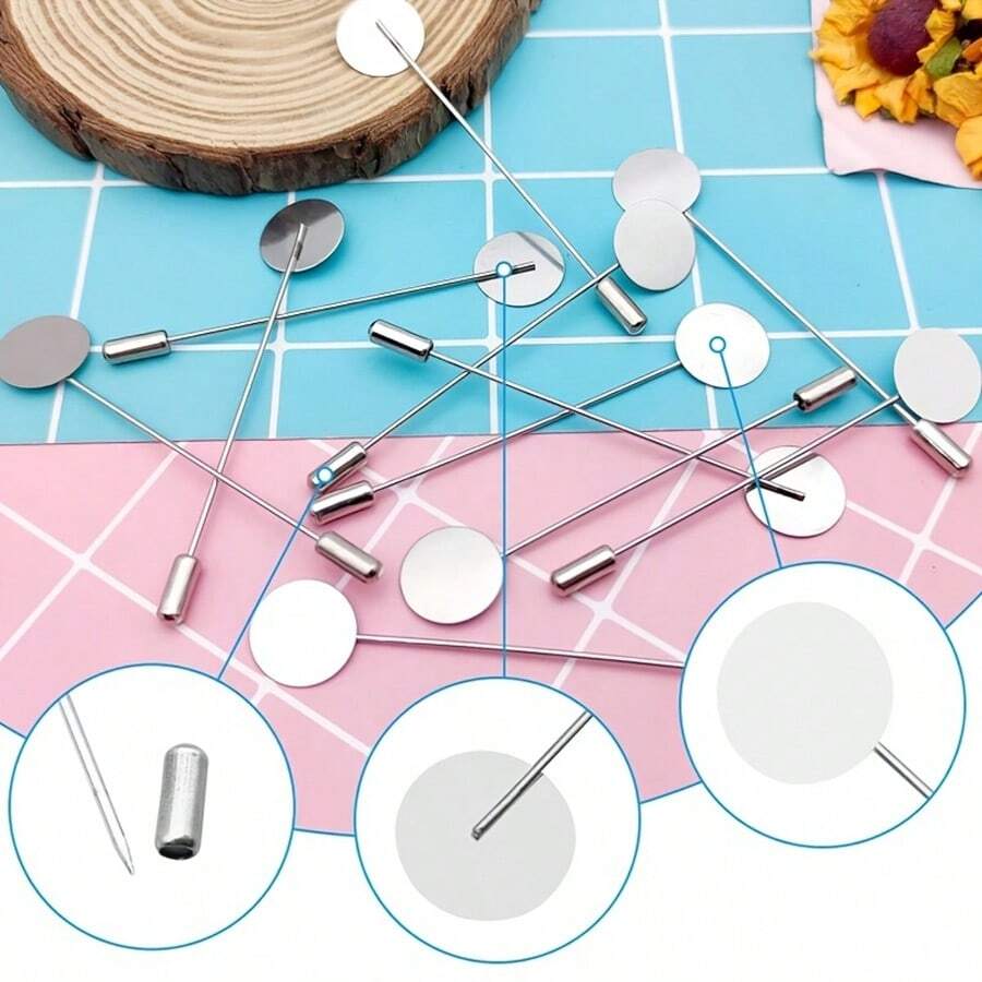 10pcs Flat Round Pins & Brooches, Multi-Purpose Craft & Sewing Supplies Suitable For DIY Jewelry, Clothing And Decorations