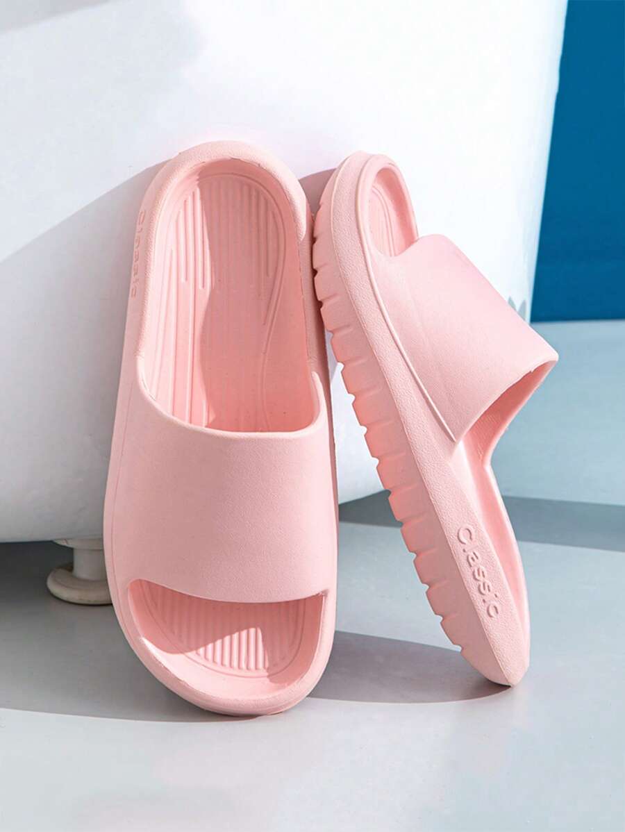 1 Pair Women Casual Slide Sandals, Lightweight Comfortable Slip-On Slippers, Anti-Skid EVA Outdoor Beach Shower Slippers With Vertical Stripes, Suitable For Summer