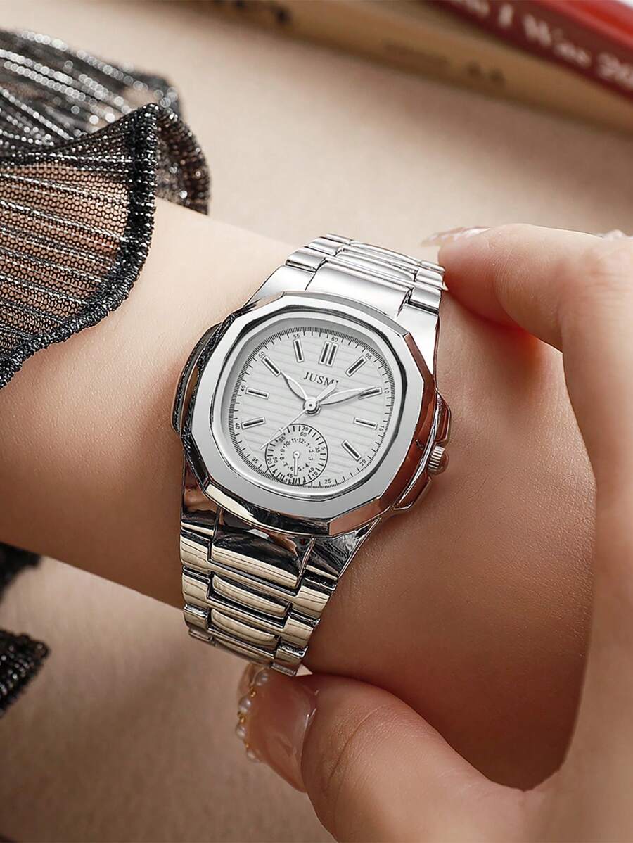 1pc Minimalistische vierkante wijzerplaat Romeinse cijfers schaal Elegante quartz roestvrijstalen horloge, geschikt als verjaardags- en Halloweencadeaus