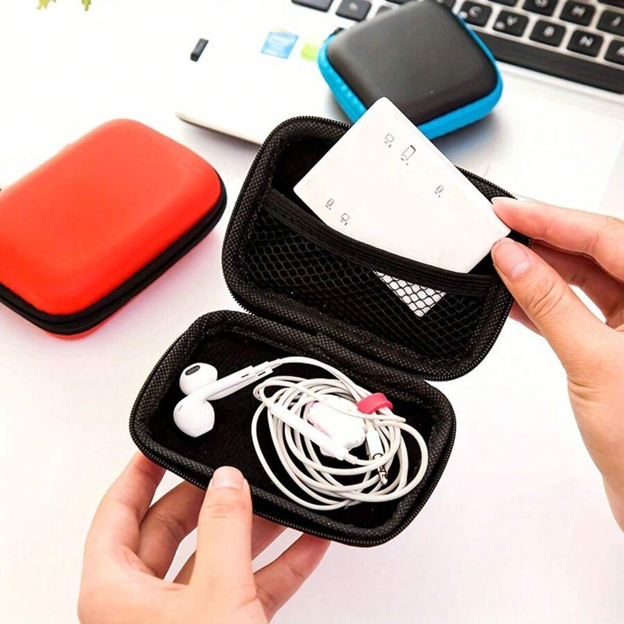 1 pieza Bolsa de almacenamiento multifuncional para juegos de cartas, auriculares inalámbricos, bolsa de EVA, posibles problemas menores de costura. Bolsa de almacenamiento de cable de carga de datos portátil, estuche con cierre resistente a golpes, estuche de viaje para auriculares, disponible en varios colores