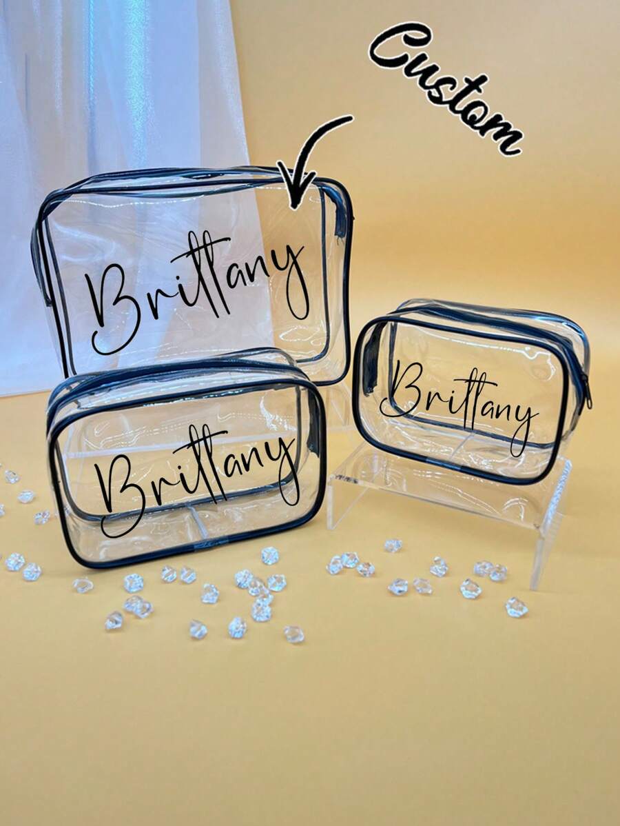 Bolsa de maquillaje transparente personalizada, bolsa de almacenamiento simple con estilo Ins, bolsa de viaje portátil impermeable para artículos de tocador, bolsa de maquillaje