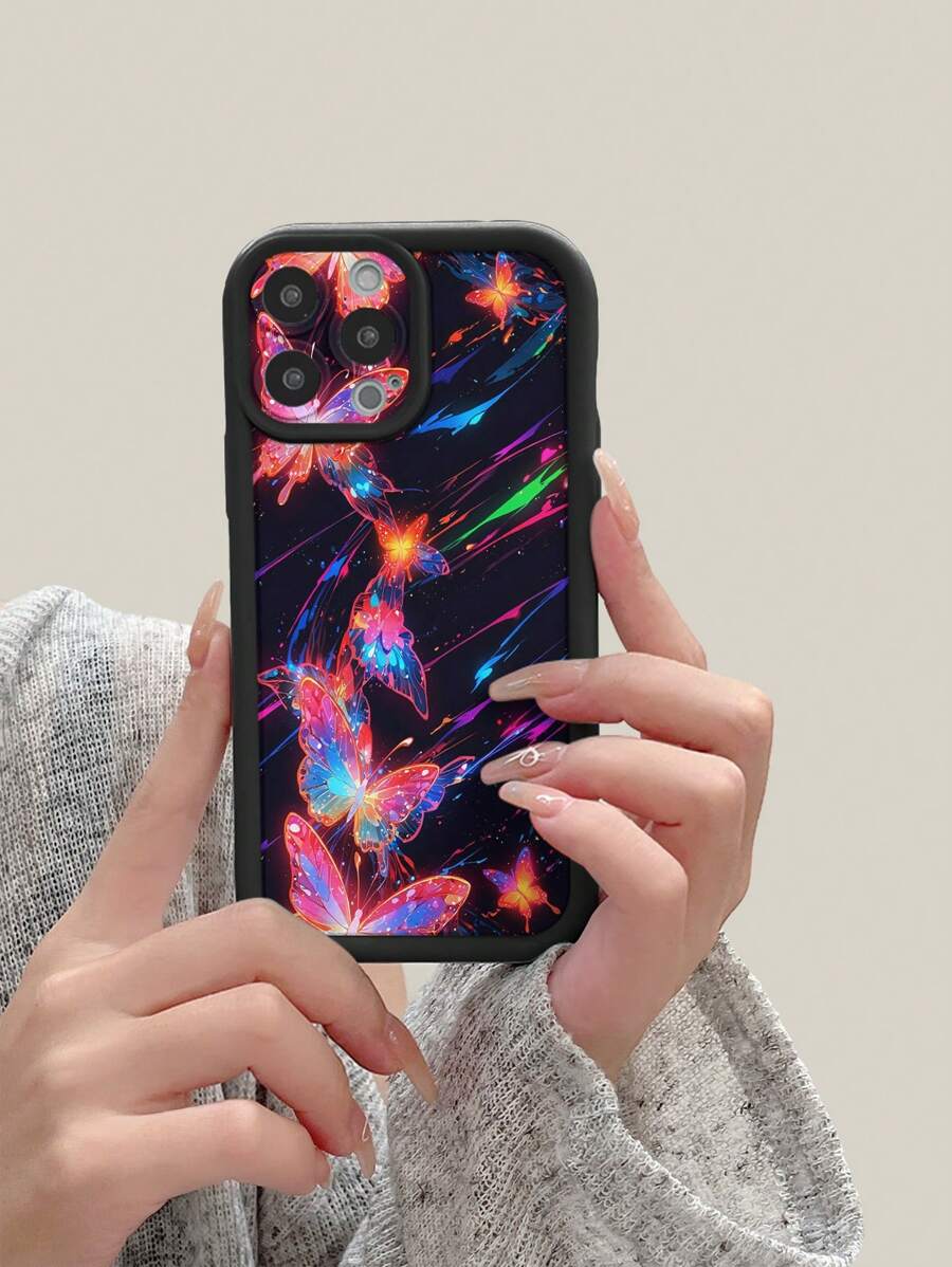 1 szt. Wzór sylwetki motyla Luksusowy czarny, pełny korpus, ochronny, amortyzujący, gruby futerał na telefon z TPU, kompatybilny z iPhone'em 16