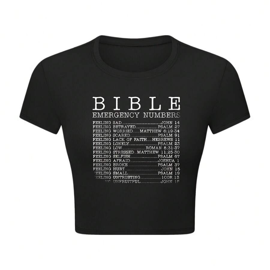 Bible Emergency Numbers Crop Top T-Shirt For Women - Spiritual Guidance On The Go