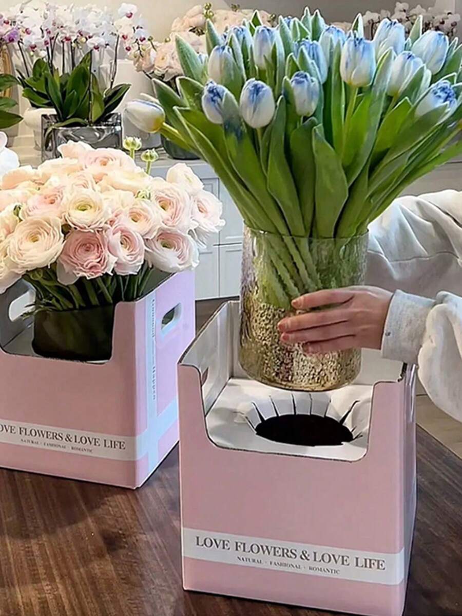 1 pieza de Caja de regalo con planta en maceta, para decoración con macetas de floristería y cafetería, con orquídeas, hortensias, flores frescas y secas