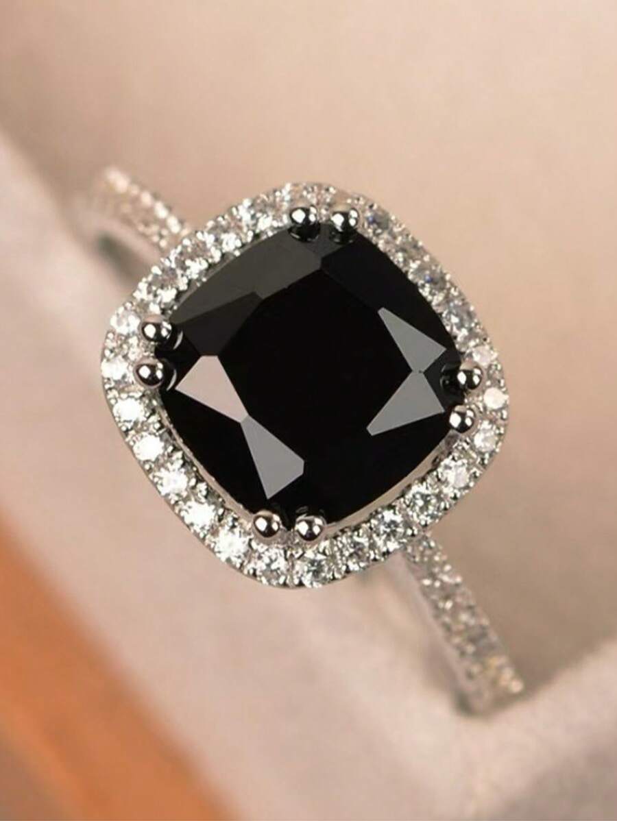 1pc Elegant Luxurious Cubic Zirconia Women Decorative Ring, Suitable For Ladies Daily, Party, Celebration Events, Holiday Gift