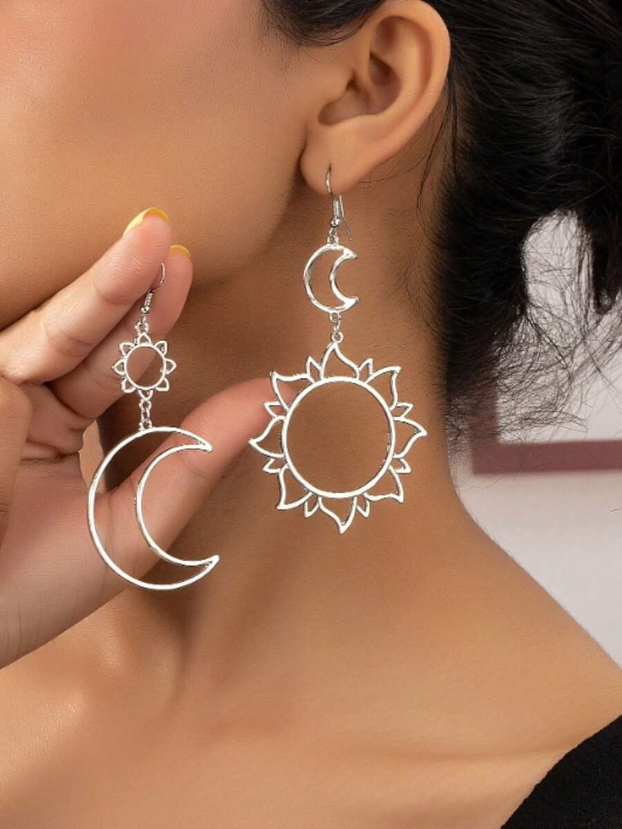 1 paire de boucles d'oreilles géométriques évidées de grande taille, simples et à la mode