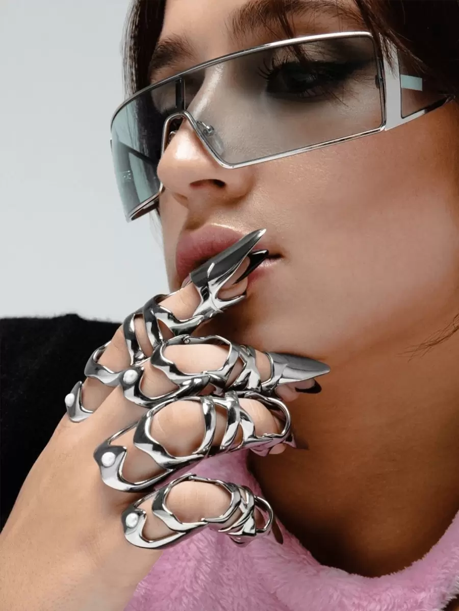 1pc Solid Retro Street Fashion Punk Zinc Alloy Finger Ring With Embedded Pearl Knuckle Biker Armor Joint Protective Jewelry For Men & Women, All Season