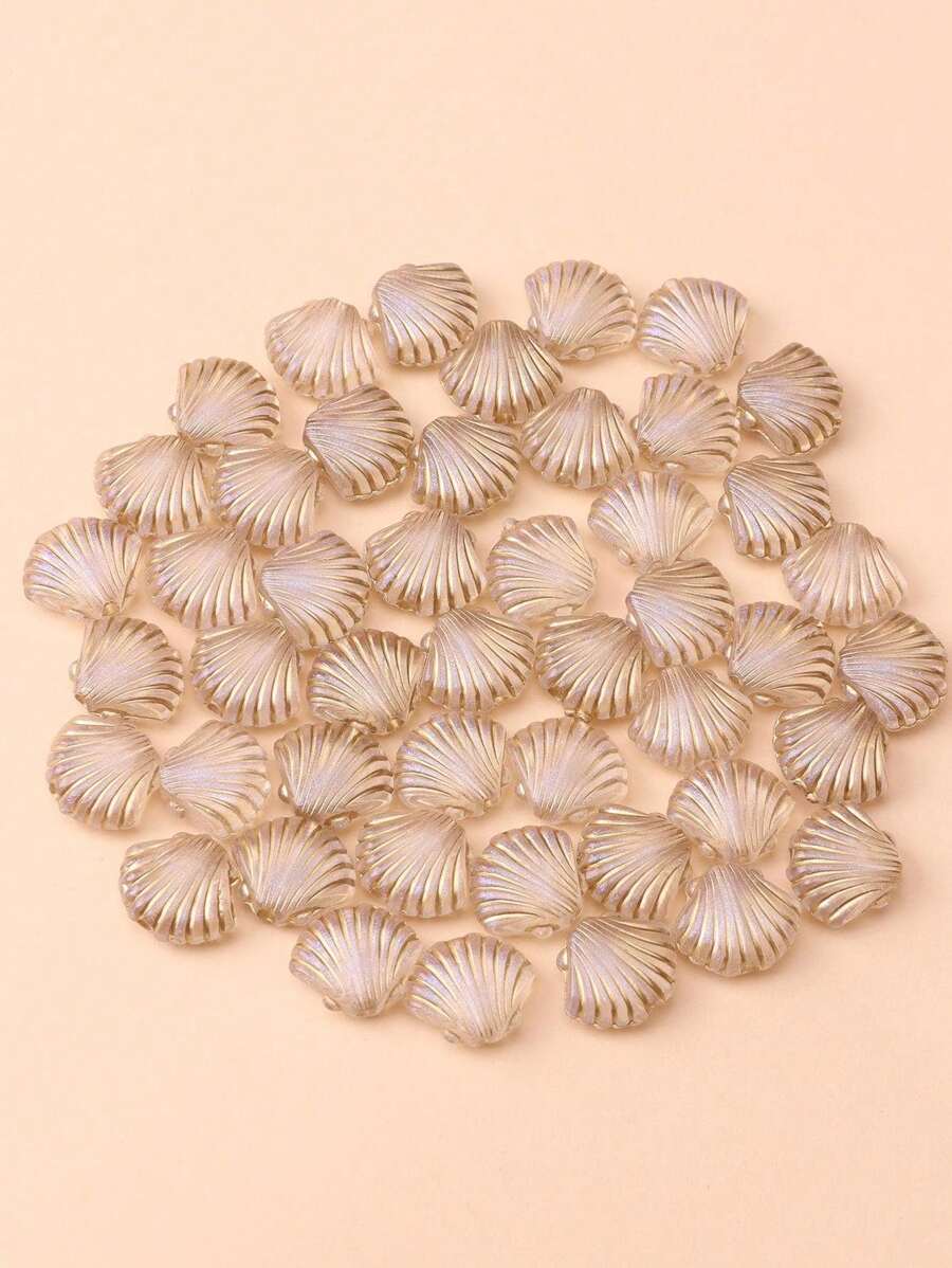 50pcs Vintage Gold-Plated Scallop Shell Shaped Beads For DIY Jewelry Making