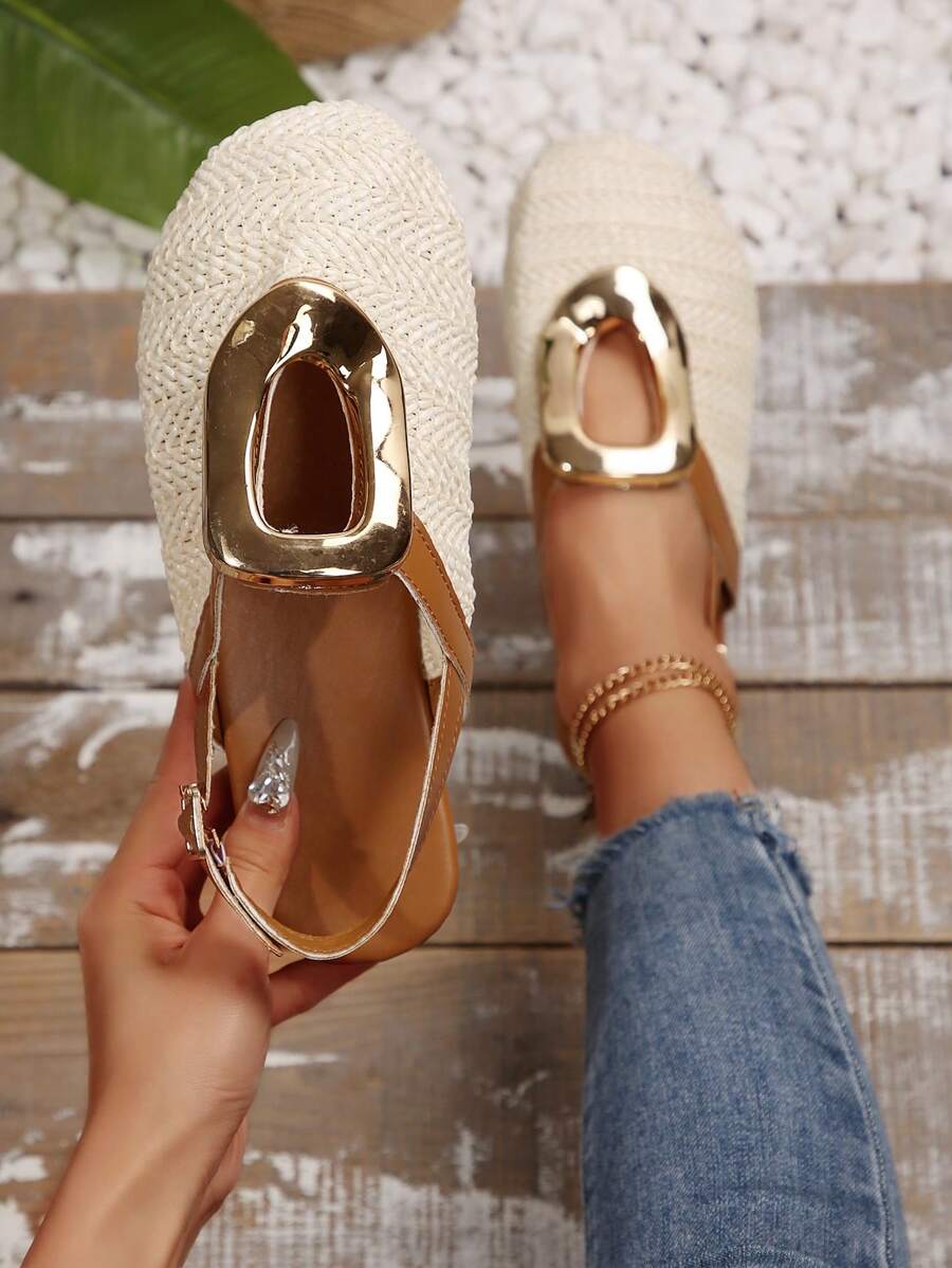 Sandalias suaves y cómodas para mujer, con punta redonda, transpirables, con correa retro de moda, planas, para primavera/verano