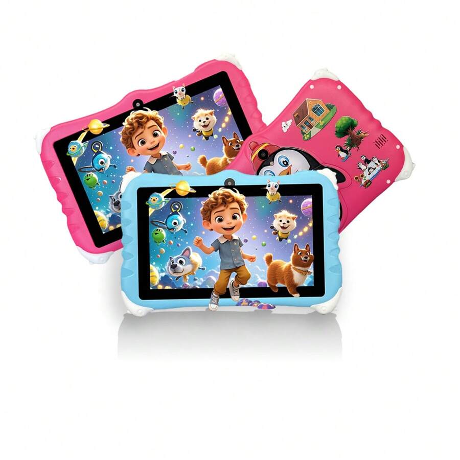 Tabletă pentru copii 1 bucată, Tabletă de 7 inchi pentru copii, Android 12/2GB RAM 32GB ROM/2.4G WiFi(802.11 B/G/N)/Afișaj IPS 1024x600/Control parental/3000mAh/Camera dublă (0.3MP+2MP)/Cpu Quad Core, Carcasă pentru educație MTK 67, 67 Adaptor), Cadouri pentru copii, Albastru/Roșu