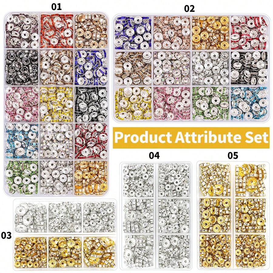 1 BOX Spacer Beads For Crafting, Colorful Rondelle Spacer Beads Box, Fancy Sparkle Crystal Rhinestone Spacer Loose Beads For Necklace Bracelet Earring Jewelry Making And Pens DIY Dec