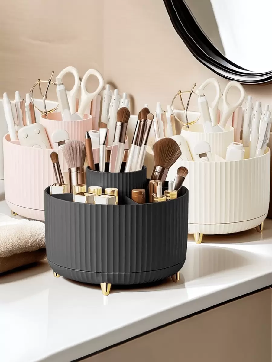 1pc Rotating Desktop Storage Box, Multifunctional Makeup Brush Holder, Large Capacity Storage Box, Fashion Design, Suitable For Home Office Dormitory