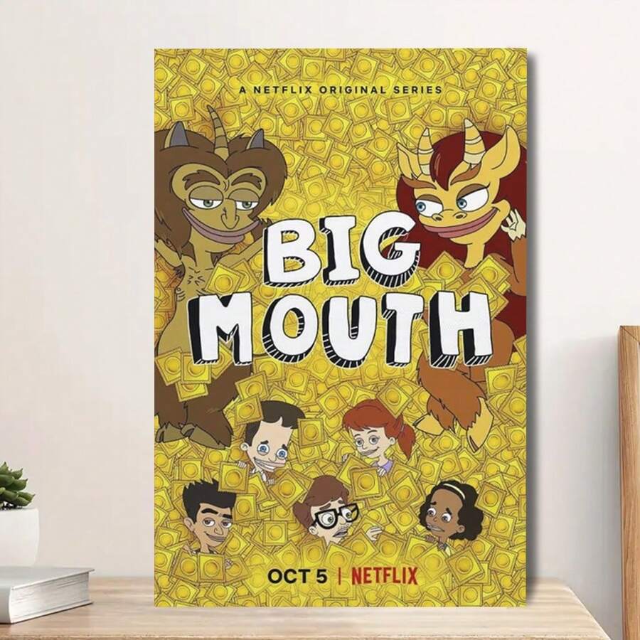 Framed Big Mouth - American Cute Animated Movie Poster, Children's Room Wall Art Poster Wall Art Paintings Canvas Wall Decor Home Decor Living Room Decor Aesthetic