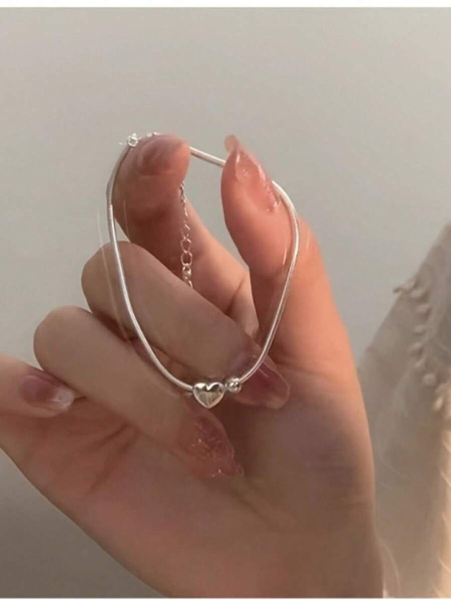 1pc Elegante Colar de Aço Inoxidável Prata Com Pingente de Coração Não Desbotado, Perfeito para Dia dos Namorados, Aniversário, Uso Diário
