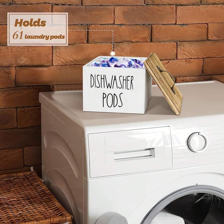 1 pieza Caja de almacenamiento para cápsulas de detergente para lavavajillas con estilo rústico, organizador para cápsulas y pastillas de detergente que ahorra espacio, adecuado para la lavandería, el baño y la organización del hogar