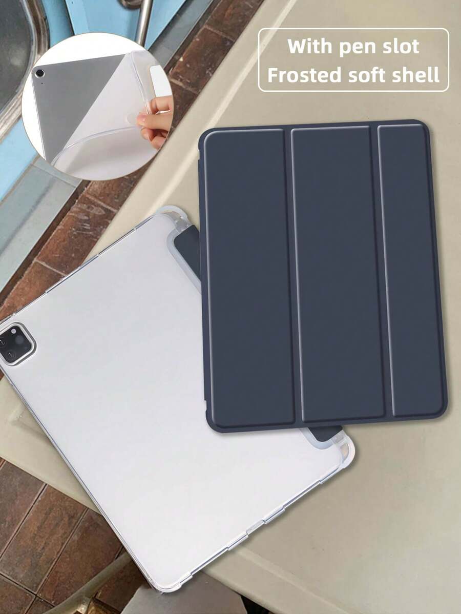 1 Stück transparenter Stiftschlitz 3-Fach Flip Tablethülle, navy blau. Mit integriertem Stiftschlitz, 3-Fach-Ständer, Magnet-Sleep/Wake-Funktion, TPU-Weichrandschutz, kratzfest. Kompatibel mit iPad Mini 4/5/6/7, iPad Air 1/2, iPad 9.7/10.2/10.5/10.9, iPad Pro 11"/10. Gen/Pro 12.9"/Air 11-Zoll (M2) -2024/Air 13-Zoll (M2) -2024/Pro 11-Zoll (M4) -2024/Pro13-Zoll (M4) -2024/iPad Air 13 (M3 2025)/iPad Air 11-Zoll (M3) 2025/iPad (A16) 11 Zoll 11. Generation 2025, Apple und andere Modelle.
