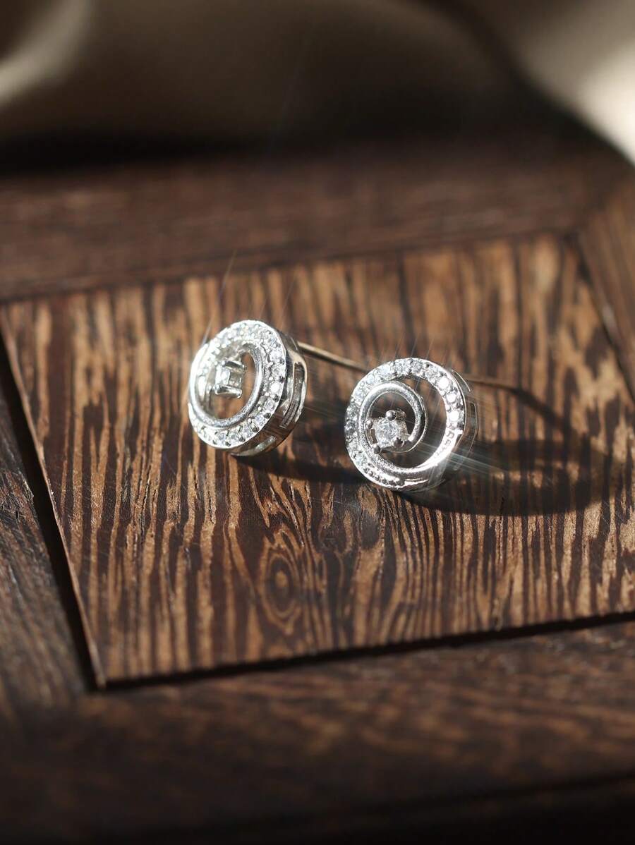 1 par de pendientes de aro de plata de ley 925 chapada en platino con circonita cúbica hueca, pendientes minimalistas versátiles de moda para uso diario, cena, citas