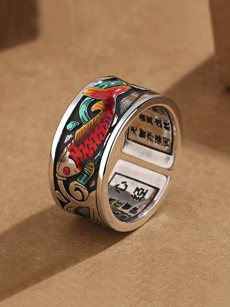 1 Stück Vintage Koi Fisch Email Offener Ring, ein schönes Geschenk