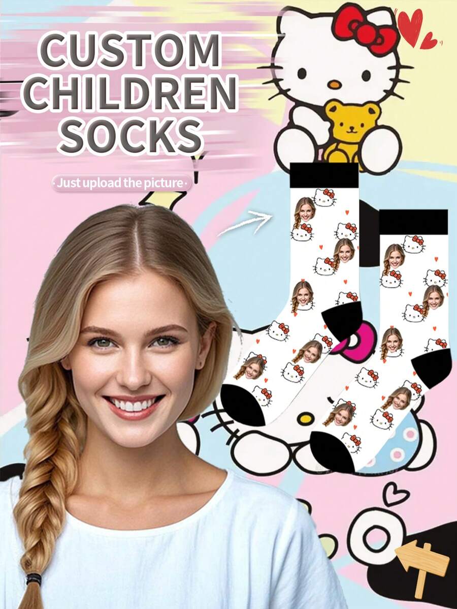 Sanrio 1 Pair Mid Length Knee Socks, Personalized, Funny, Happy,Colorful, Creative Anime Cartoon Design, Holiday Gift, Comfortable And Breathable, Improve Family Atmosphere, Fashionable And Suitable For Men. Interesting Socks, Crazy, Anime, Multi-Color Socks