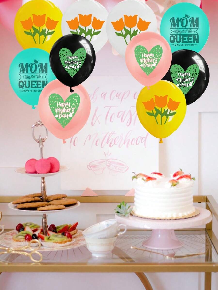10/12PCS Best Mom Balloons Set - Floral Carnation Decor For Mother's Day & Baby Shower